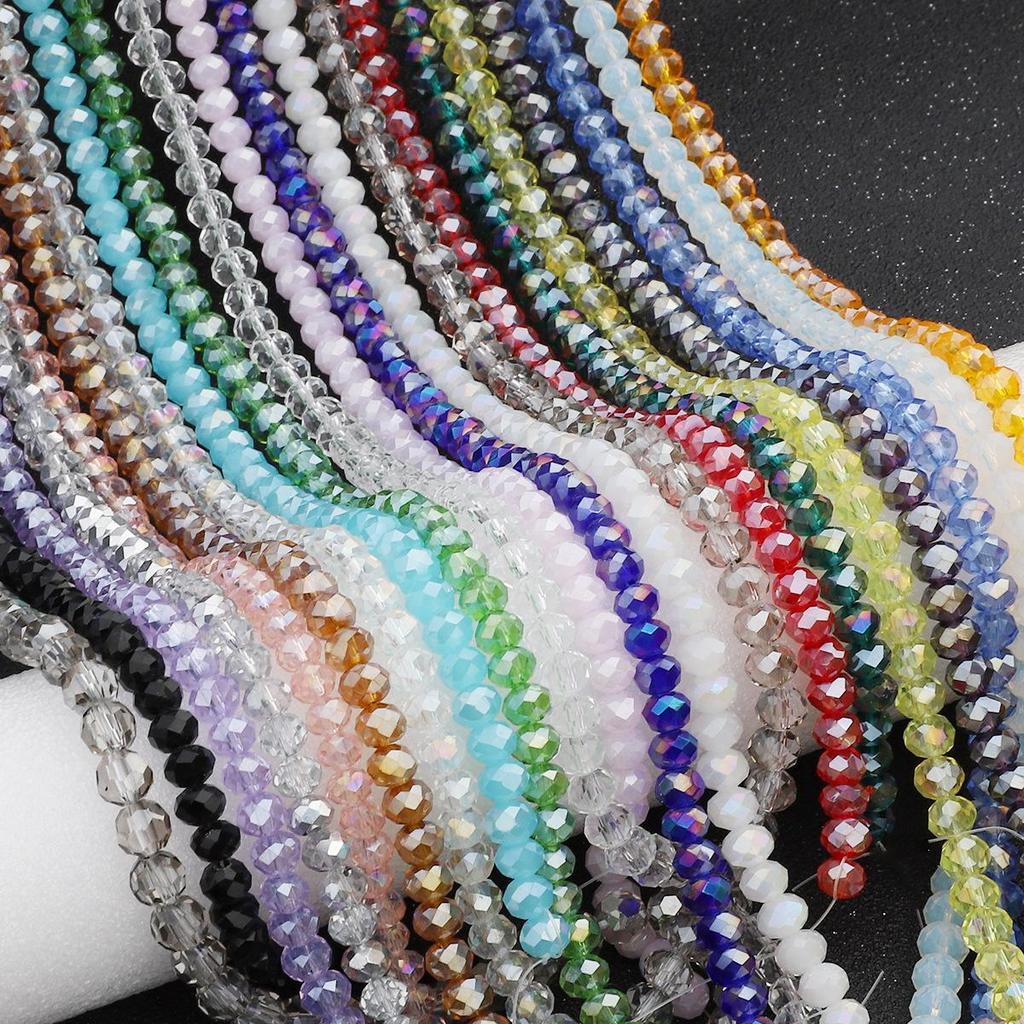 4mm Iridescent Glass Crystal Wheel Beads - Faceted Loose Abacus Beads for DIY Projects