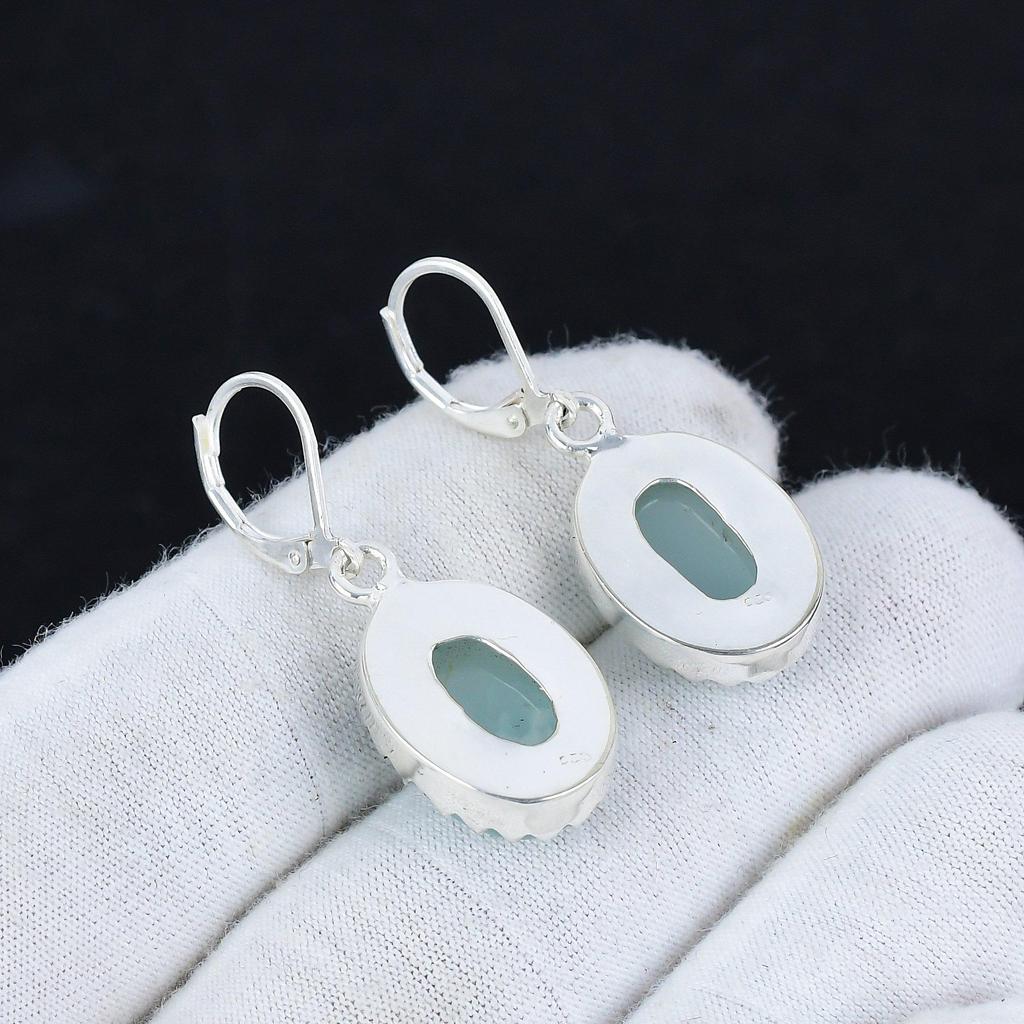 Přírodní zelený onyx drahokam náušnice ze sterlingového stříbra 925, boho stříbrné visací náušnice, dárky k výročí pro ni