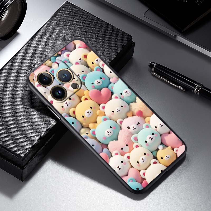 Cartoon Animals Cute Phone Case For Apple iPhone 17 16 16E 15 14 13 12 11 Pro Max Plus Black Soft Silicone