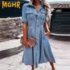 Moda feminina verão primavera cor sólida estampa manga curta gola polo vestidos casuais