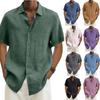 Men Cotton Linen Blouse Summer Turn Down Collar Short Sleeve Button Loose Blouse Tops Oversized
