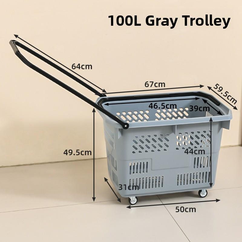 Thickened Plastic Shopping Basket with Wheels Handheld KTV Basket Convenience Store Caddy Vegetable Basket Pull Rod Basket