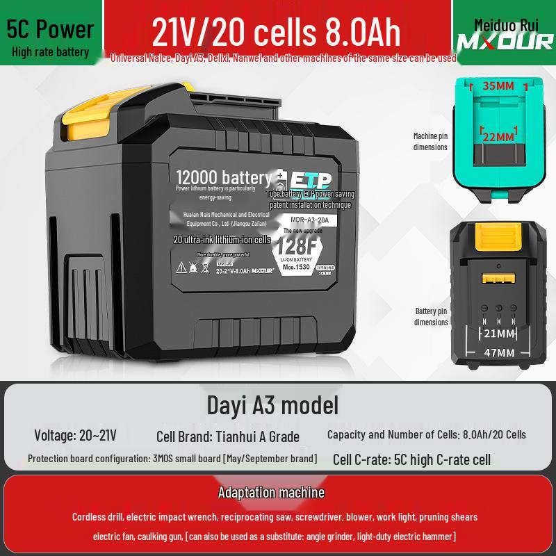 Universal A3 Series: Cordless Electric Wrench, Angle Grinder, Hammer, Drill, Circular Saw with Lithium Battery