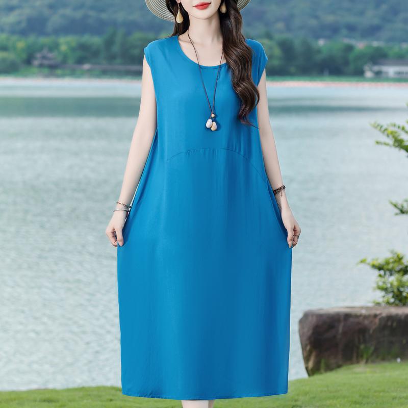 Casual Women's Dresses Summer Vintage Clothes Plus Size Sleeveless Loose Long Dress