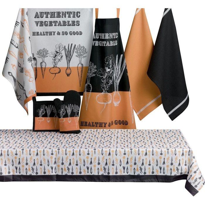 Gant et manique de cuisine - Legumes - 100% coton - Dimensions 20x20 cm - Certifié Oeko-Tex