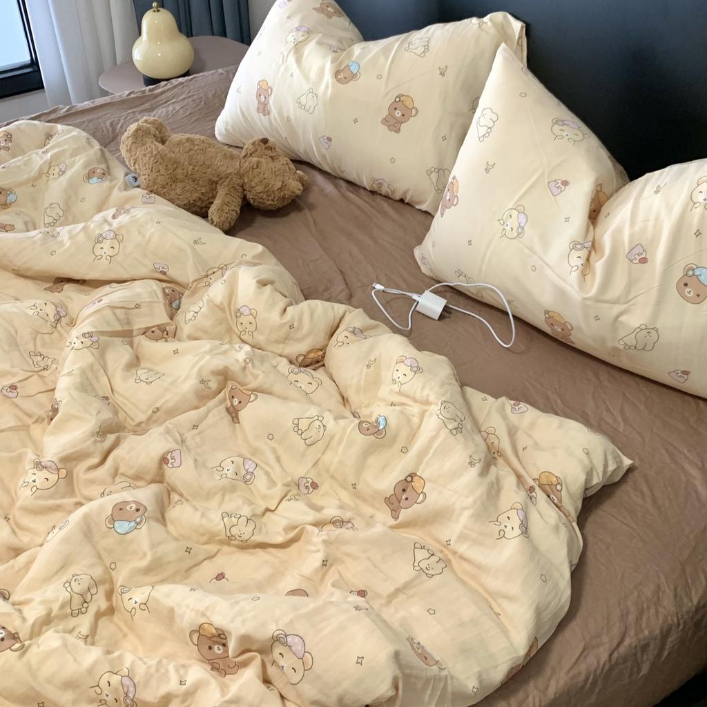 Live Broadcast Explosion Class A Maternal And Infant Grade Cotton Pure Cotton Double-Layer Yarn 4-Pcs Set Student Children'S Dormitory 3Pc Quilt Cover