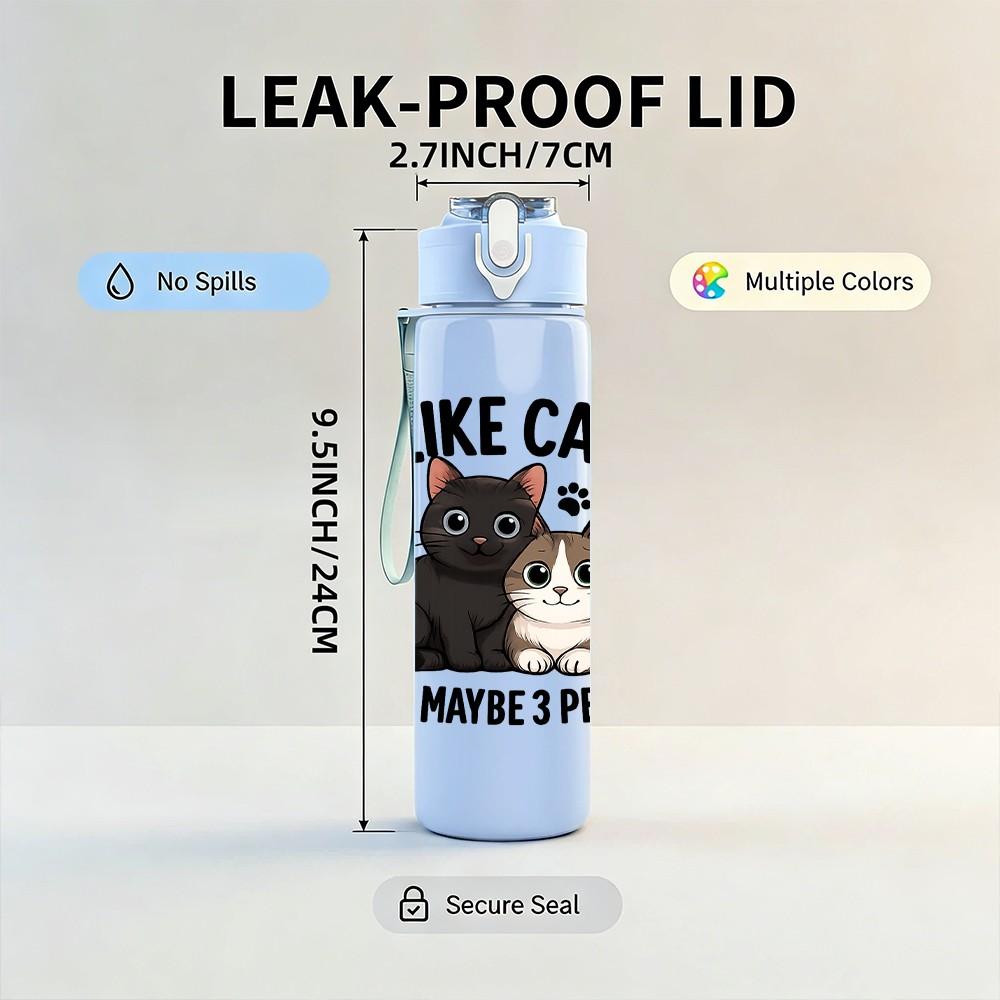 1PC I Like Cats Text Art 750ml Color Plastic Sports Water Bottle Leakproof Flip Straw Lid Suitable for Sports Office Home Use
