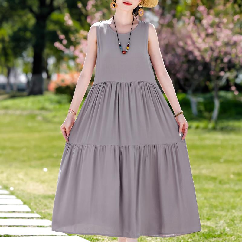 Elegantní dámské letní šaty nadměrné velikosti, ležérní volné dlouhé šaty bez rukávů, dámské vintage oblečení