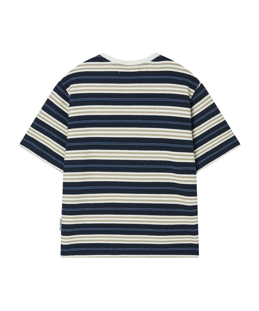 BEYOND CLOSET [Collection Line] Airy Stripe Short Sleeve Knit Navy