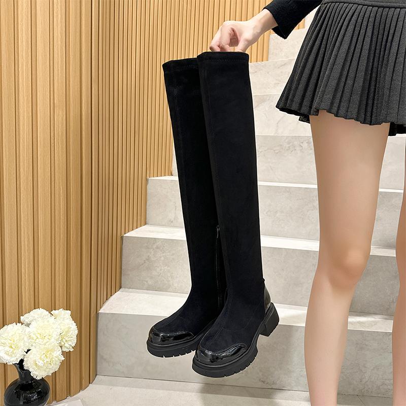 Women's Over-the-Knee Boots Slip-on Fleece-lined High-top Elastic Boot Women Plus Size Non-Slip Riding Boots Female