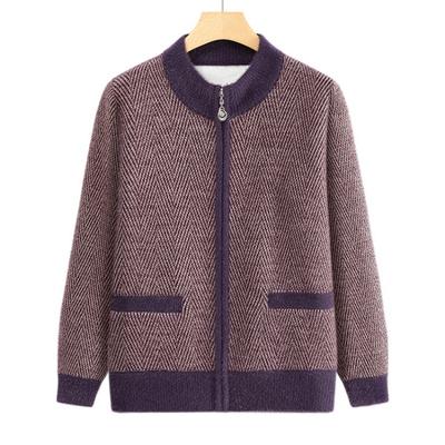 Grandma Sweater Cardigan Mom Knitted Sweater Old Lady Clothes Women's Medium Elderly Loose Casual Crew Neck Jacket
