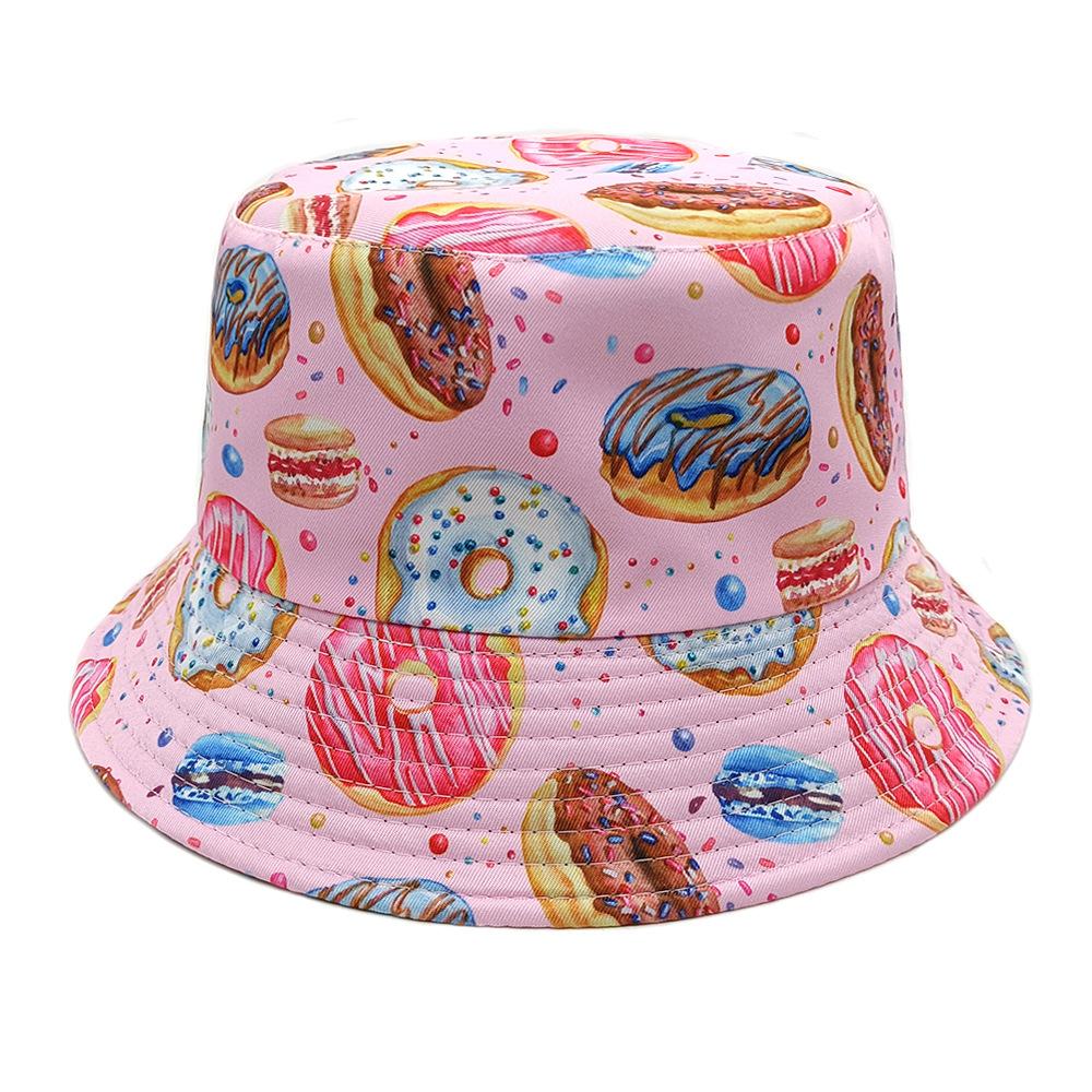 Zealous Sole Women's Pink Donut Print Panama Unisex Summer Outdoor Sunscreen Bucket Hat For Men Fashion Decorate Anti-Sun Fisherman Cap Hiphop 56-58Cm