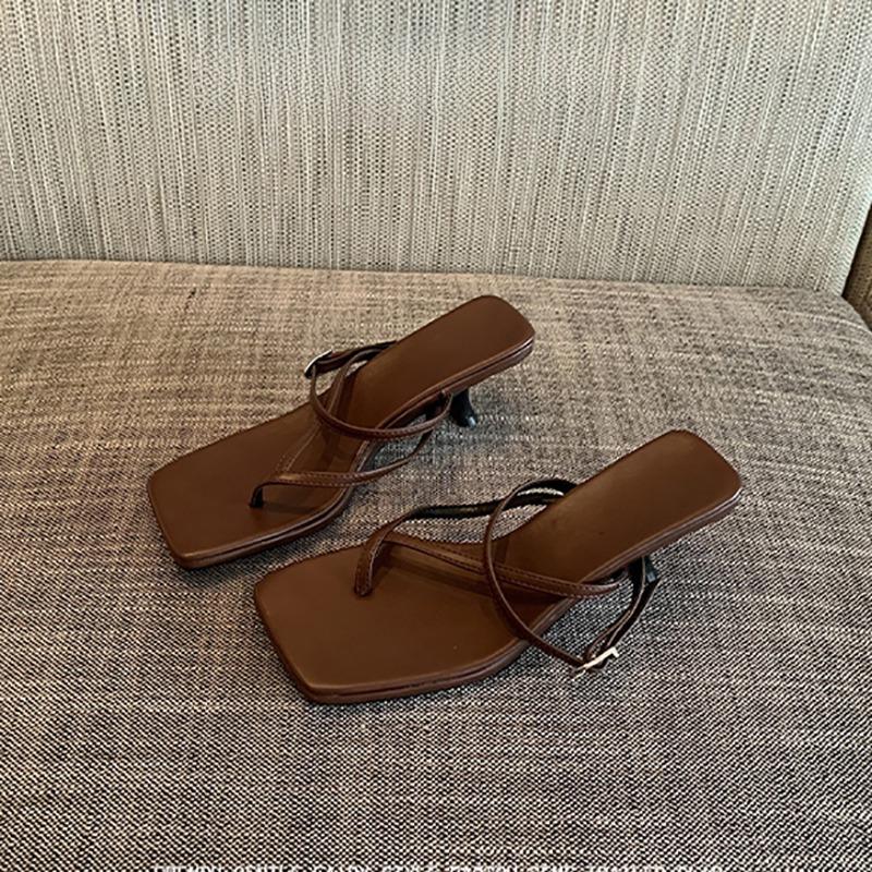 

Summer Clip Toe Women Slippers Elegant High Heel Dress Slides Ladies Dancing Party Prom Sandalias 35 коричневый