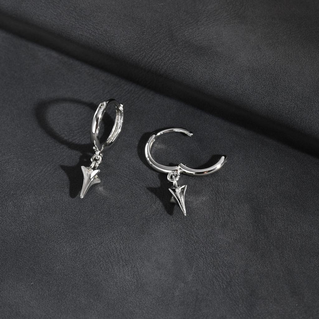 Punk Metal Star Pendant Hoop Earrings for Men Women, Silver Color Simple Drop Earrings, Creative Gothic Hip-hop Jewelry Gift