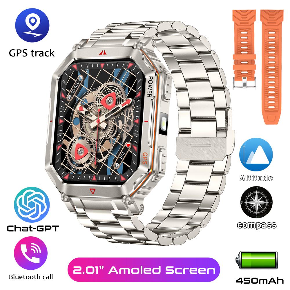 Military Smart Watch for Men with GPS Compass GPT Voice Assistant Smartwatch with LED Flashlight Bluetooth Call Fitness Tracker for Android & iOS