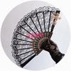 Handmade Lolita Vintage Gothic Black White Lace Hand Fan Golden Sun  Flower Cross Folding Hand Fan for Photo Props Show Dancing