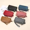 Genuine Leather Women Double Zip Wallet   Ladies Clutch Purse Cowhide Wristlet Bag Coin Purse Fashion Mobile Phone Bags