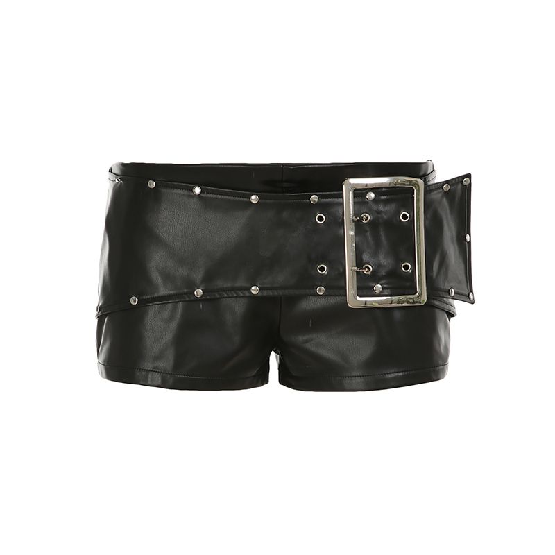 H Home European and American Women's Clothing Underground Dark Wide Belt Metal Buckle Design Rivet Leather Shorts Cool Pants Sexy Hot Pants
