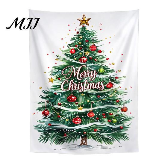 Indoor Holiday Wall Art Merry Christmas Tapestry, Hanging Fabric Backdrop, Xmas Tree Winter Seasonal Room Ornament for Living Room, Bedroom