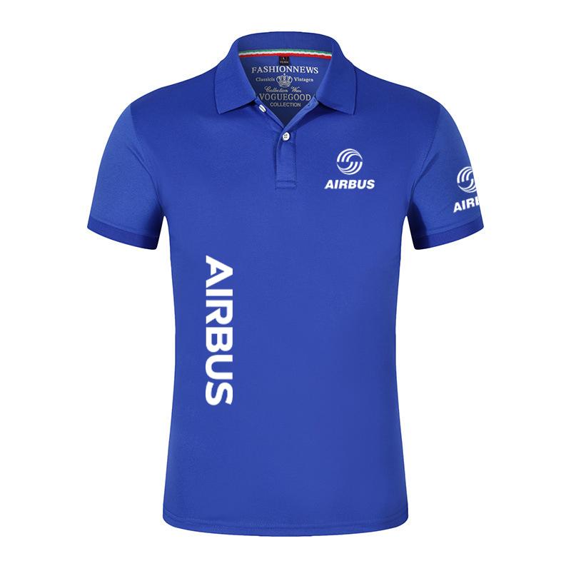New Solid Color Men AIRBUS AVIATION Flight Lapel Polo Shirt Bare Stand Collar T-shirt European Loose Short Sleeves Tops