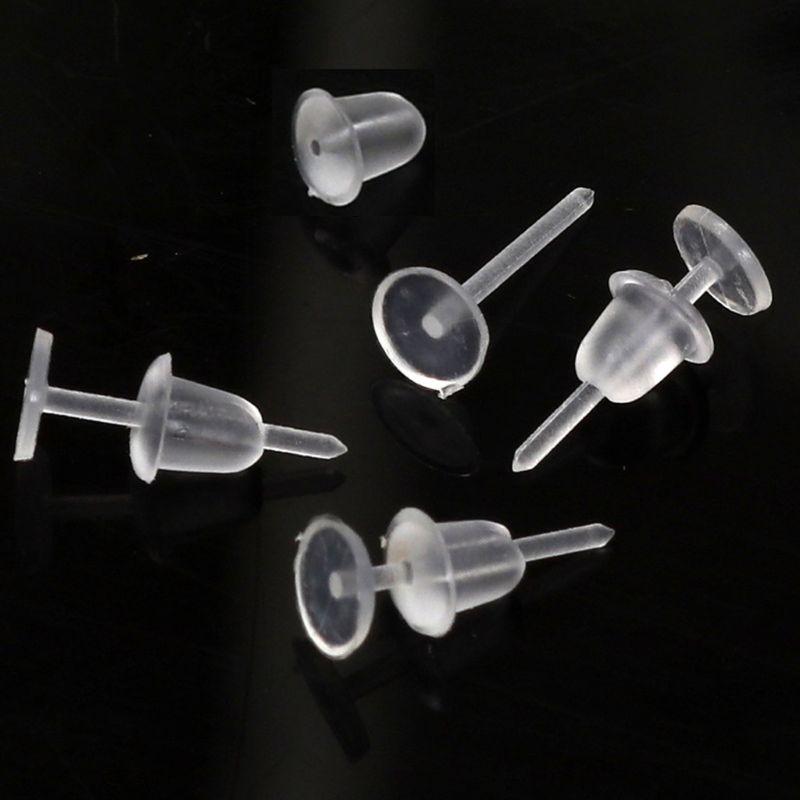 100 Sets Plastic Earring Posts & Backs for Sensitive Ear Invisible Sport Earring