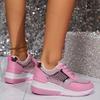 Women's Fashion Low Top Wedge Heel Casual Sports Shoes  Autumn Mesh Breathable Versatile Comfortable Lace Up Chunky Sneakers