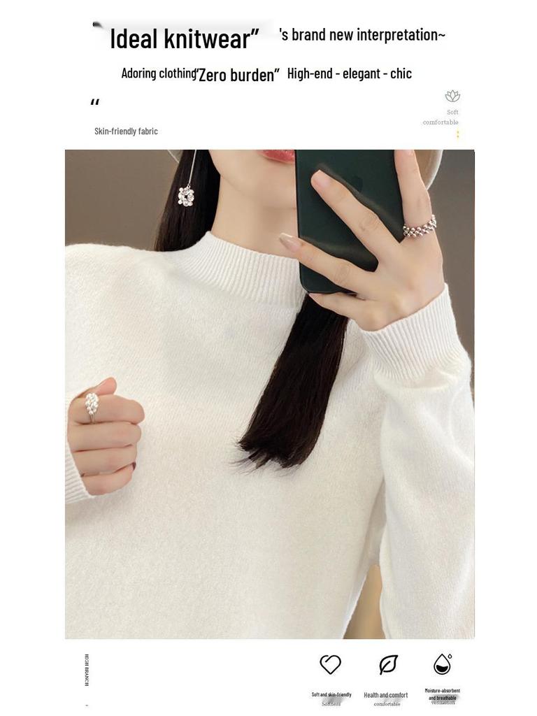 Pulover tricotat fără cusături pentru începutul toamnei, cu mâneci lungi și gât semi-înalt