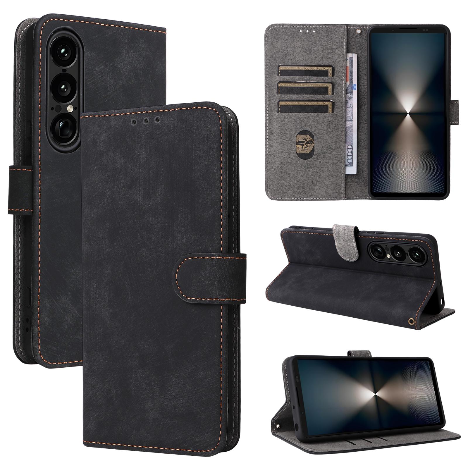 

Чехол-книжка для Sony Xperia 1 VII из искусственной кожи, полная защита корпуса с [блокировкой RFID], ударопрочный, прочный чехол для телефона в стиле ретро for Sony Xperia 1 VII чёрный