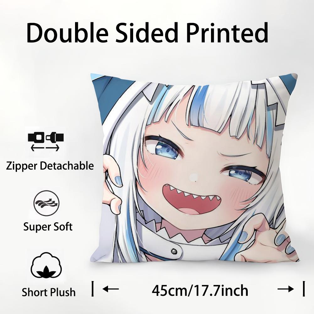 

Cute G-Gawr Gura Pillow Case Plush Fabric Soft Double Sided Print Sofa Cushion Cover Throw Pillow Covers 12x12Inch