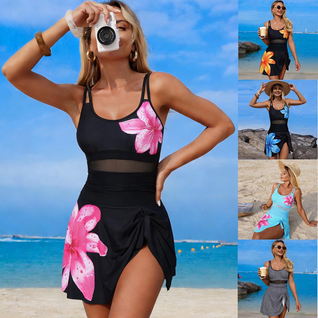 Women’s Summer Bathing Suit Fashion Swim Dress One-Piece Swimsuit, Backless Swimwear