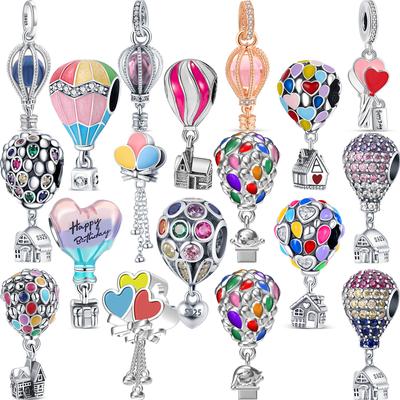 925 Silver Colorful Air Balloon House Heart Boy Girl Pendants Classic Beads Fit Charms Bracelet Jewelry