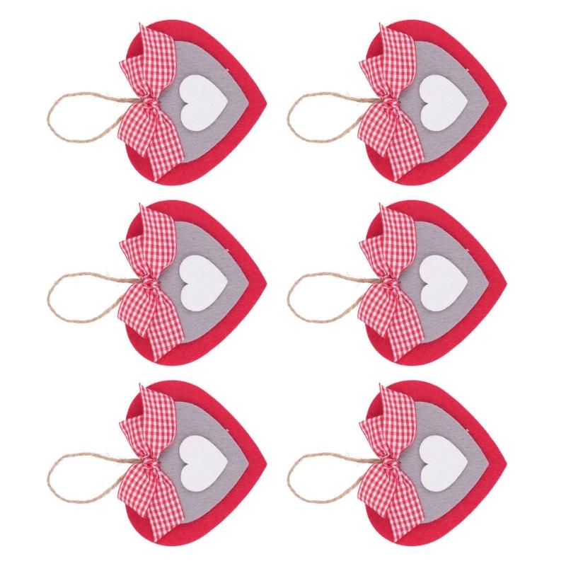 6Pcs Valentine's Day Heart Shape Ornament Felted Cloth Heart Pendants for Mantels Wall Window Door Tree Display