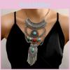 Vintage Turquoise Multilayer Waterdrop Pendant Necklace For Women With Tassel Style