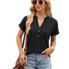 Loose V-neck Short-Sleeve T-shirt European and American Solid V-neck Button Loose Short sleeve T-shirt