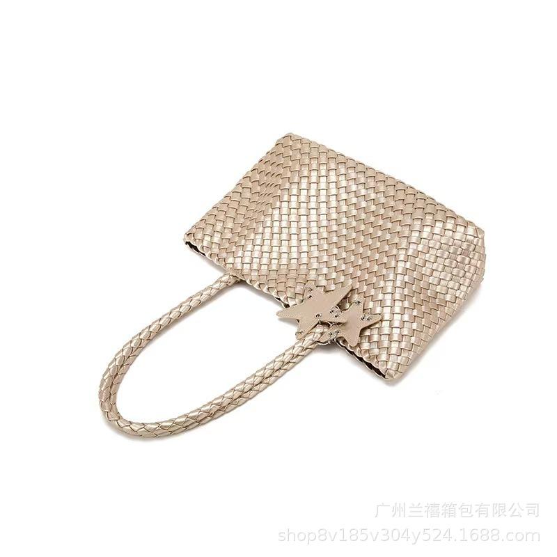 Same Champagne Woven Tote Bag Women'S Large-Capacity Tote Bag Portable Shoulder Bag