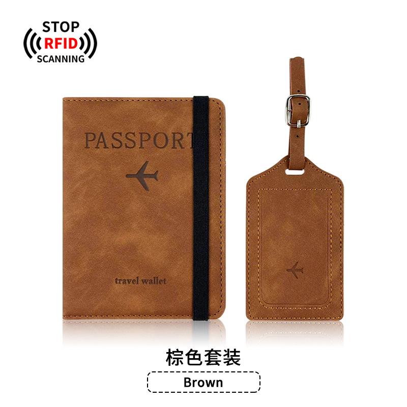 Pu leather anti-magnetic passport bag luggage tag set leather anti-theft brush rfid passport holder ID bag passport cover