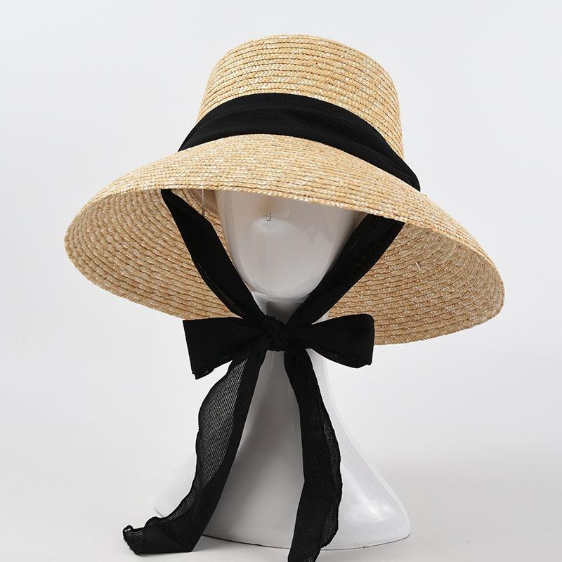 2025 Summer New French Strap Natural Wheat Straw Hat for Women Seaside Vacation Big Eaves Sunshade Sun Hat Female Modeling Hat