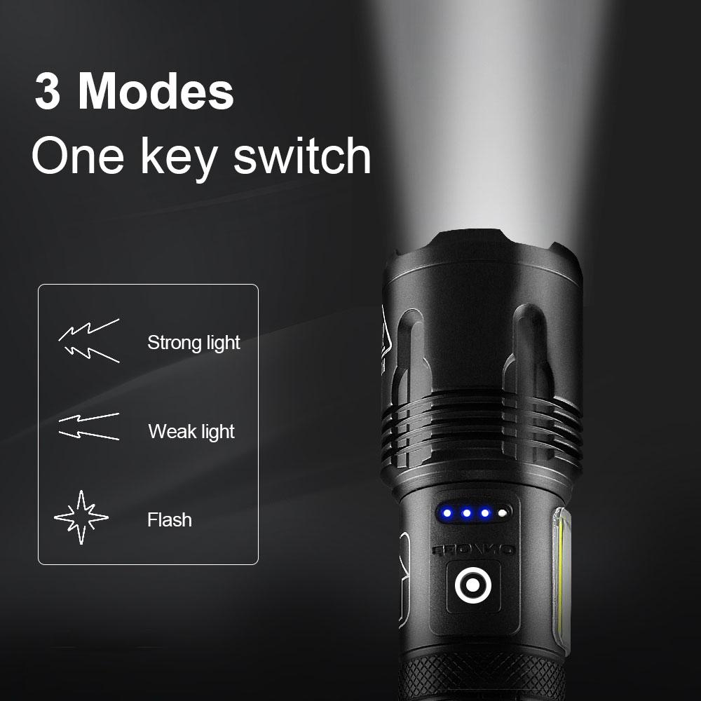 Side Light Flashlight Super Bright XHP110 LED+COB Torch Rechargeable Flash Light Waterproof Lamp Zoomable Lantern