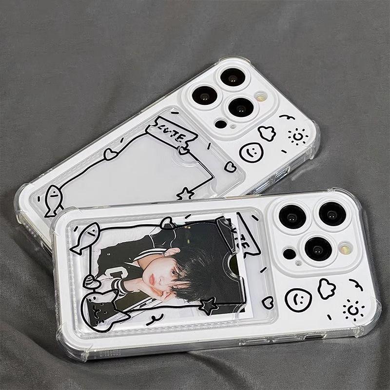 Pouzdro na telefon Kitten Fish s držákem na karty - Kompatibilní s Apple iPhone 12/13/14/16 Pro Max/17 Pro Horký prodej Kreativní měkké pouzdro