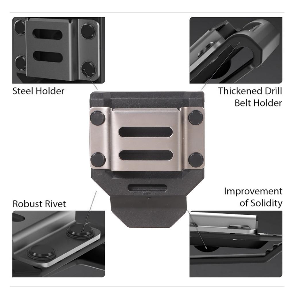 Belt Mounted Drill Holder Drill Belt Clip for Impact Drills Nail Guns Tape Measures Durable Steel Nylon Tool Holster