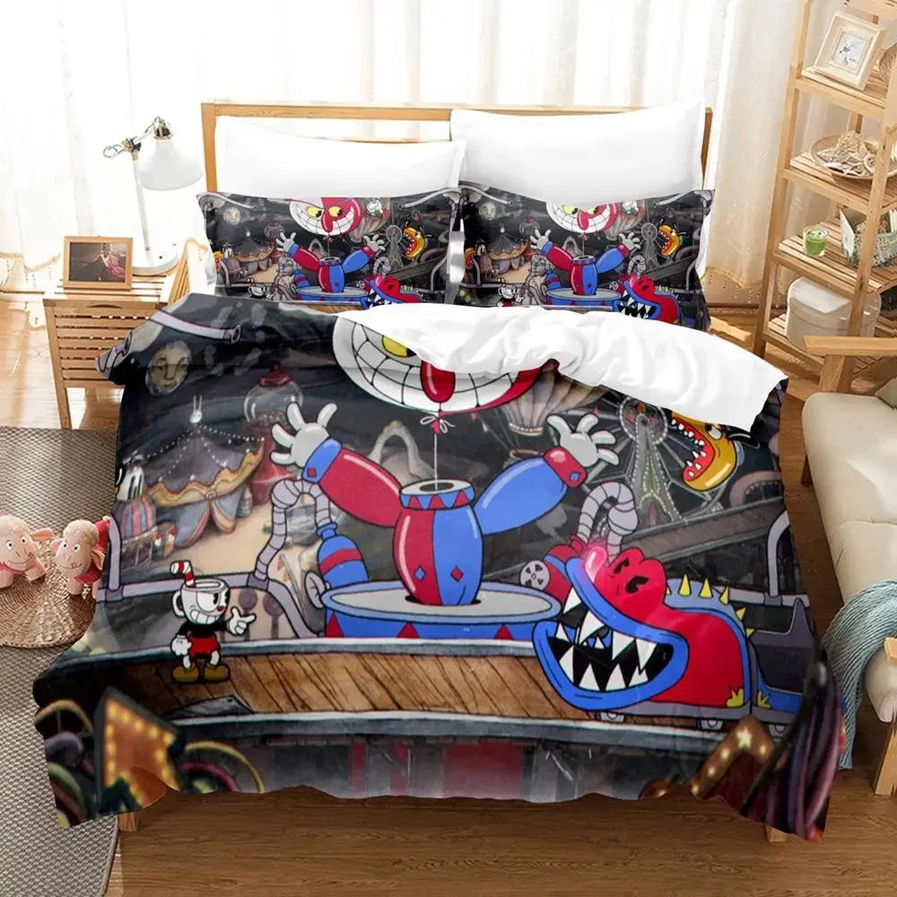 Anime Cuphead Mugman Bettwäscheset Jungen Mädchen Einzel- Queen-Size Bettbezug Kissenbezug Bett Kinder Erwachsene Mode Heimtextil