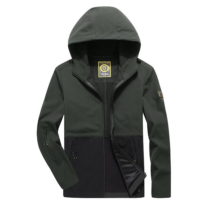 Men's Autumn New Outdoor Casual Hooded Windproof Jacket Top Men's Soft Shell Charge Jacket