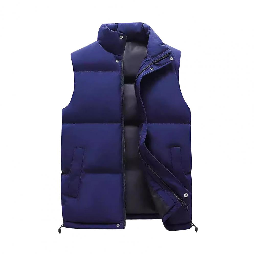 

Мужской хлопковый жилет с воротником-стойкой, без рукавов, теплый, эластичный подол, ветрозащитный жилет, однотонный, на молнии, с пуговицами, утолщенный жилет C M темно-синий