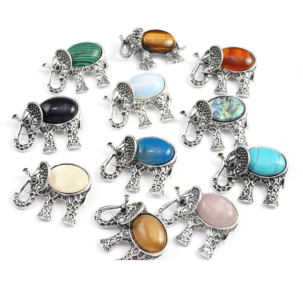 3Pcs, Elephant Jewelry, Symbol of Luck! Natural Crystal Healing Energy Pendant & Brooch for Women Men Jewelry, Unique Halloween Birthday Gifts