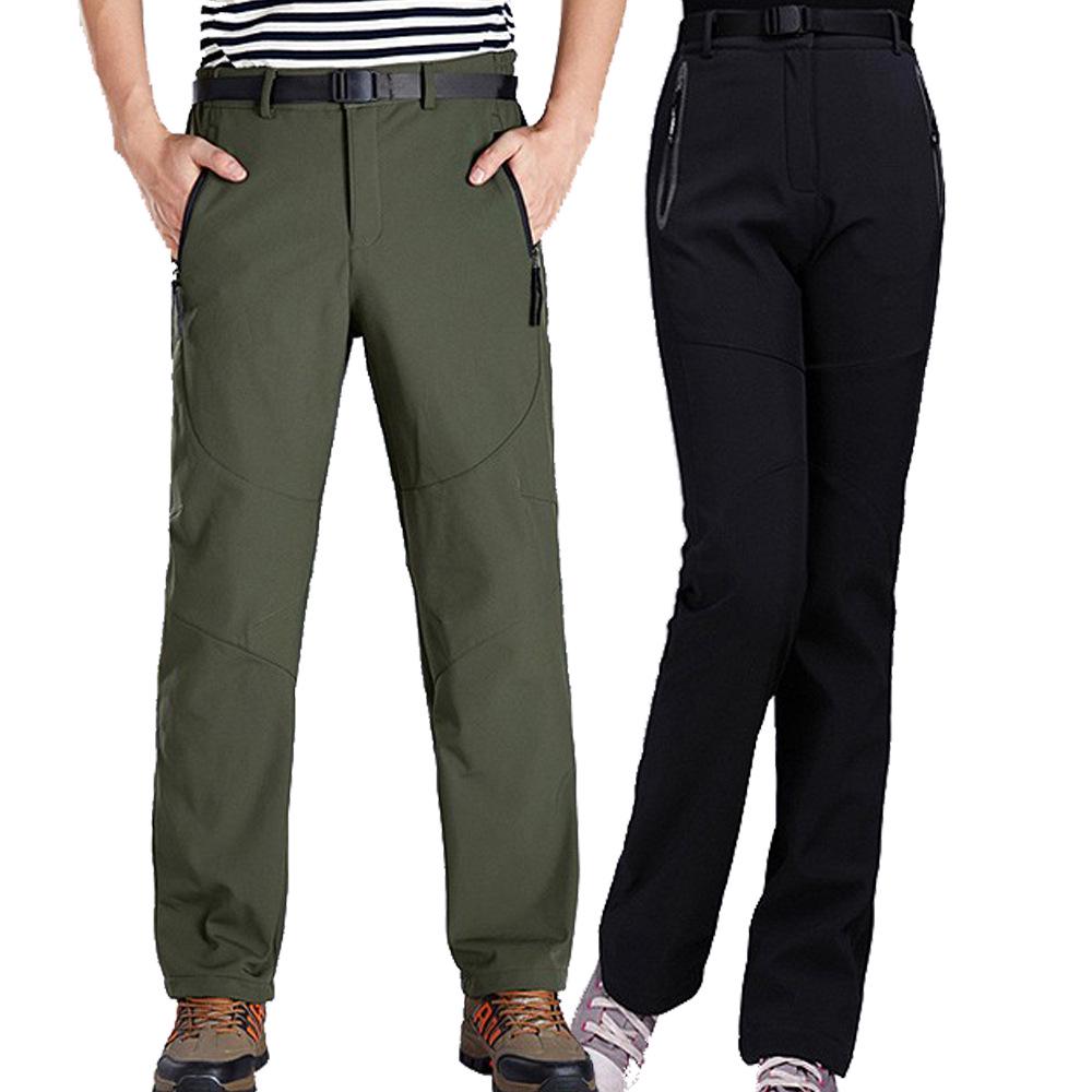 Waterproof Softshell Ski Pants - Thickened Warm Fleece Mountaineering Pants for Men & Women