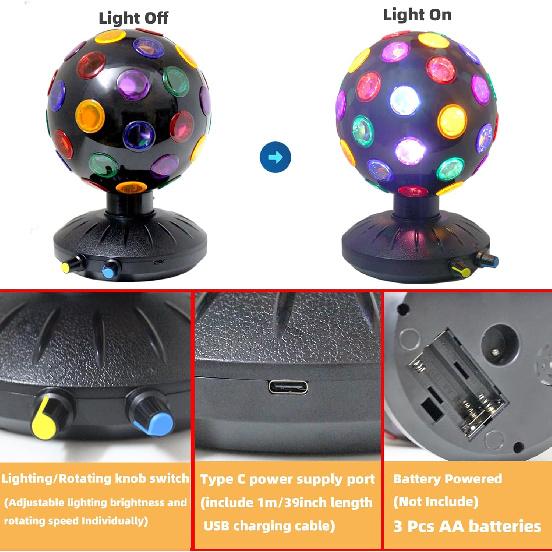 Spinning 6 Inches Disco Ball Light Adjustable Rotating Speed Light Brightness Party Lights Dj Strobe Lamp with 1M/3.28ft USB Cable for Birthday