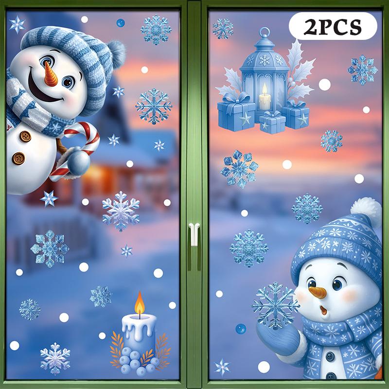

Синие рождественские наклейки на окна - Набор статических наклеек с колокольчиками, оленями, Сантой, снежинками и снеговиком для праздничного декора A1