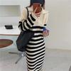 Striped sweater dress women's spring and autumn loose and thin medium and long sweater skirt temperament knitted bottoming skirt