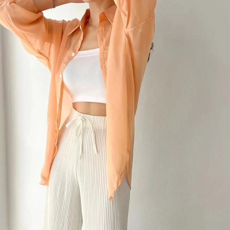 Colors Shirts Women Sheer Thin Chic Summer Simple Solid Sun-proof Temper Fashion Baggy All-match Basic Korean Style Clothes