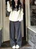 Korean Style Crew Neck Fair Isle Women's Sweater - Autumn Winter Knitwear, Loose Fit, Christmas Outfit Top.